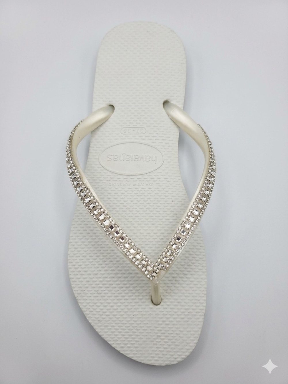 Havaianas White Flip Flops with Crystal-Trim Straps